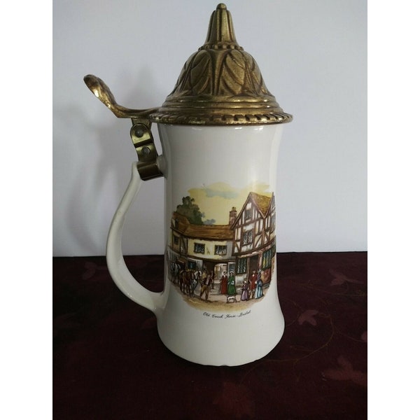 VTG Nelson McCoy Pottery Old Coach House Bristol Beer Stein Tankard Hinged Lid