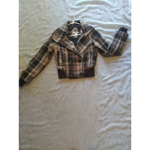 Charlotte Russe Plaid Pink Brown Cropped Jacket Women&#39;s Size Small