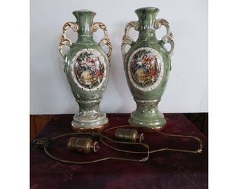 Set Of 2 Antique Martha Washington Lamps Gold Gilt Rococo Revival