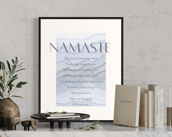 Namaste Mantra Quote Art, Yoga, Calming, Peace,  Meditation Studio, Morning Routine Decor, Manifestation,Gratitude Watercolor
