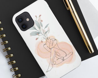 Botanical iPhone case Line Art Watercolor Handmade Art Natural Female Form, Feminine, Durable, Tough