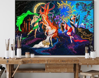 Women, Life, Freedom Painting, Iranian Flag, Iran Revolution, Persian Art, Mystical Poetry Painting, Symbolic of change and hope.