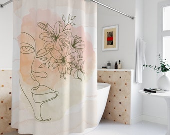 Neutral Botanical Line Art Watercolor Painting Shower Curtain
