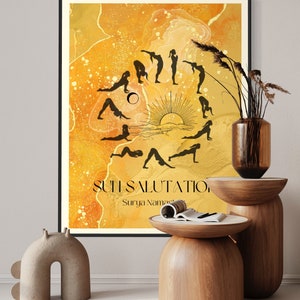 Sun Salutation Matte Poster Art Piece & Visual Guide Reference, Yoga Asanas Bohemian Modern,  Meditation Studio, Morning Routine Decor
