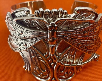 Wide Silver Cuff Bracelet Dragonfly Jewelry - Etsy