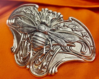 Bumblebee Bee Hair Clip Silver Plated Barrette Art Deco Style  Mason Bee Hair Accessories  by Kenneth Mack Jewelry