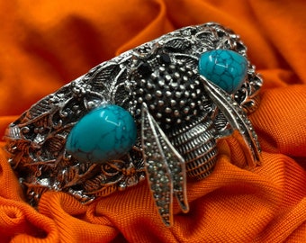 Bumblebee bracelet Bee Cuff. This Southwest Style inspired Bracelet  Has a Turquoise-like Color stone