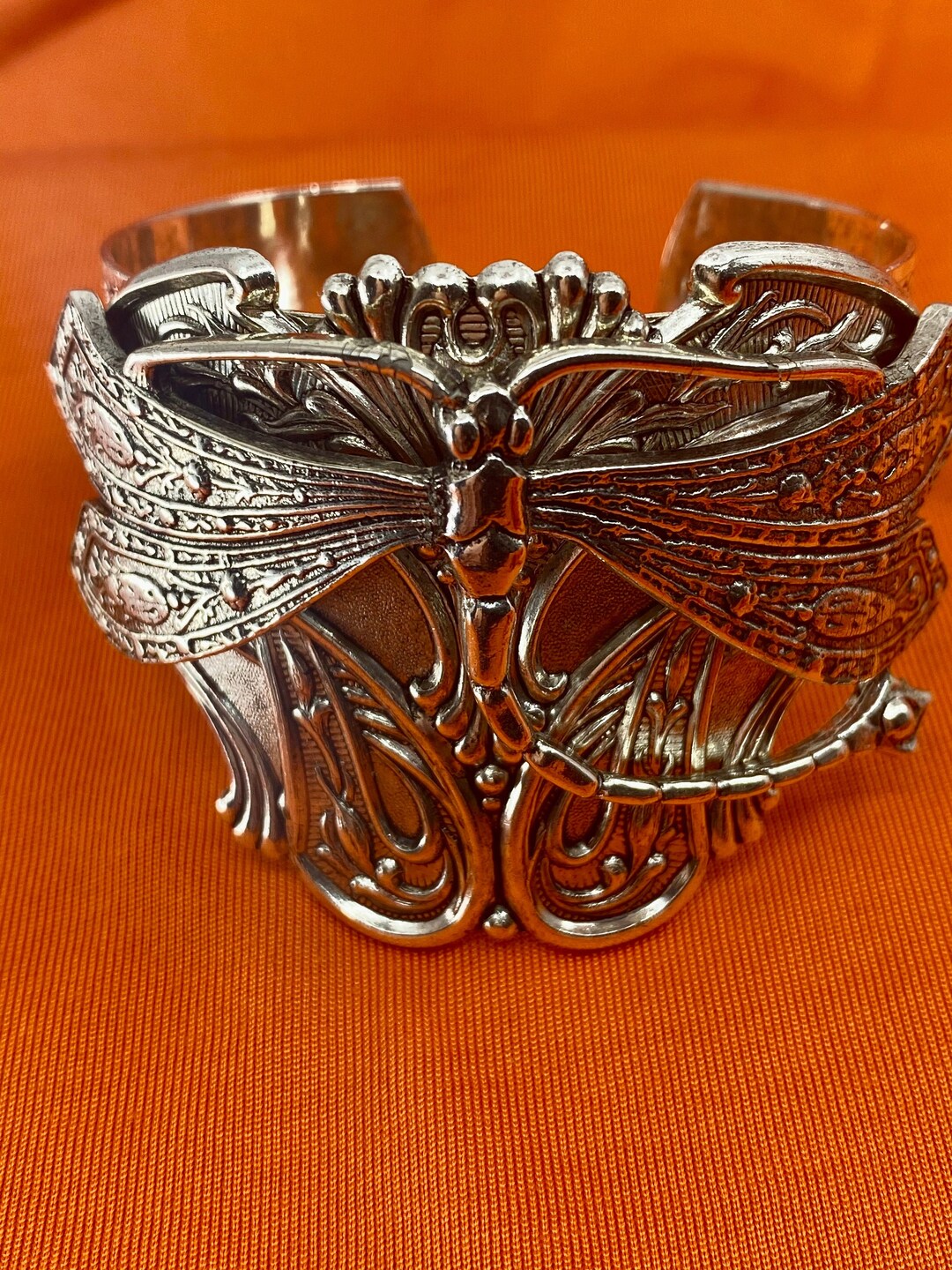 Dragonfly Bracelet Cuff Silver Plated Art Deco Design From Bikers
