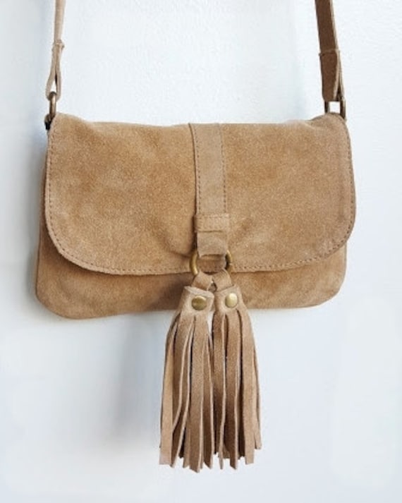 Suede Tassel Crossbody Bag / Genuine Suede Handmade BARGANZA Etsy