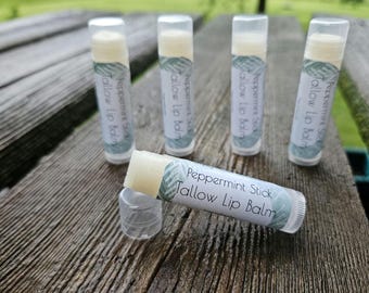 Tallow Lip Balm- Peppermint Stick flavored- Naturally hydrating and smoothing