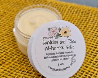 Dandelion and Tallow All-Purpose Salve- unscented and all natural, great for breastfeeding
