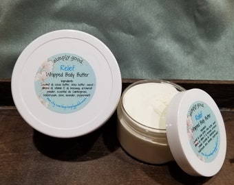 Relief Whipped Body Butter - Ease muscle and joint discomfort- includes coconut oil, cocoa and shea butter and essential oils