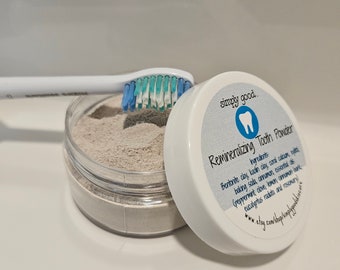 Remineralizing Tooth Powder- fluoride free with clay, baking soda, calcium and essential oils- 2 oz