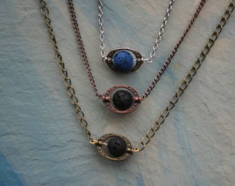 Essential Oil Diffuser Necklace, Lava Stone Necklace, Lava Bead Necklace, Aromatherapy Necklace, Antique Copper, Antique Gold, Silver