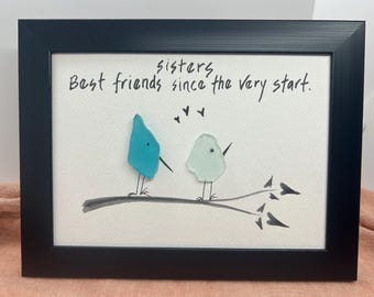 Watercolor Beach Glass Sisters Art: Hand-Painted Pebble Family Gift