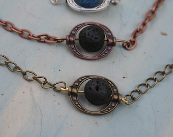 Essential Oil Diffuser Necklace, Lava Stone Necklace, Lava Bead Necklace, Aromatherapy Necklace, Antique Copper, Antique Gold, Silver