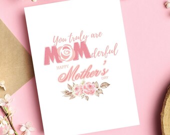 Rose Floral Mother's Day Card, Printable 5x7,  Instant Download, JPG 300dpi, PDF, A7 Envelope Template