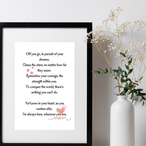 Mom Letter To Daughter ,  Gift From Mom , Printable Wall Art, Printable Poem, Instant Download