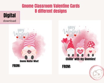 Printable Gnome Valentine For School Class - Gnome Valentine Download - Class Valentine's Day Cards - Printable Valentine for Kids - Gnomes
