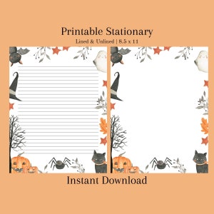Halloween Fall Printable Stationery: Perfect for Journaling, Available in Lined and Unlined, Instant Digital Download, 8.5 x 11 size