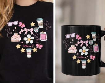 Coffee Book Heart PNG | Cozy Girly Clipart | Bookish Coffee Aesthetic | Sublimation PNG Design