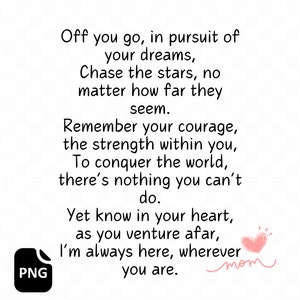 Carta de mãe para filha PNG, presente da mãe, arte de parede para impressão, poema para impressão, download instantâneo