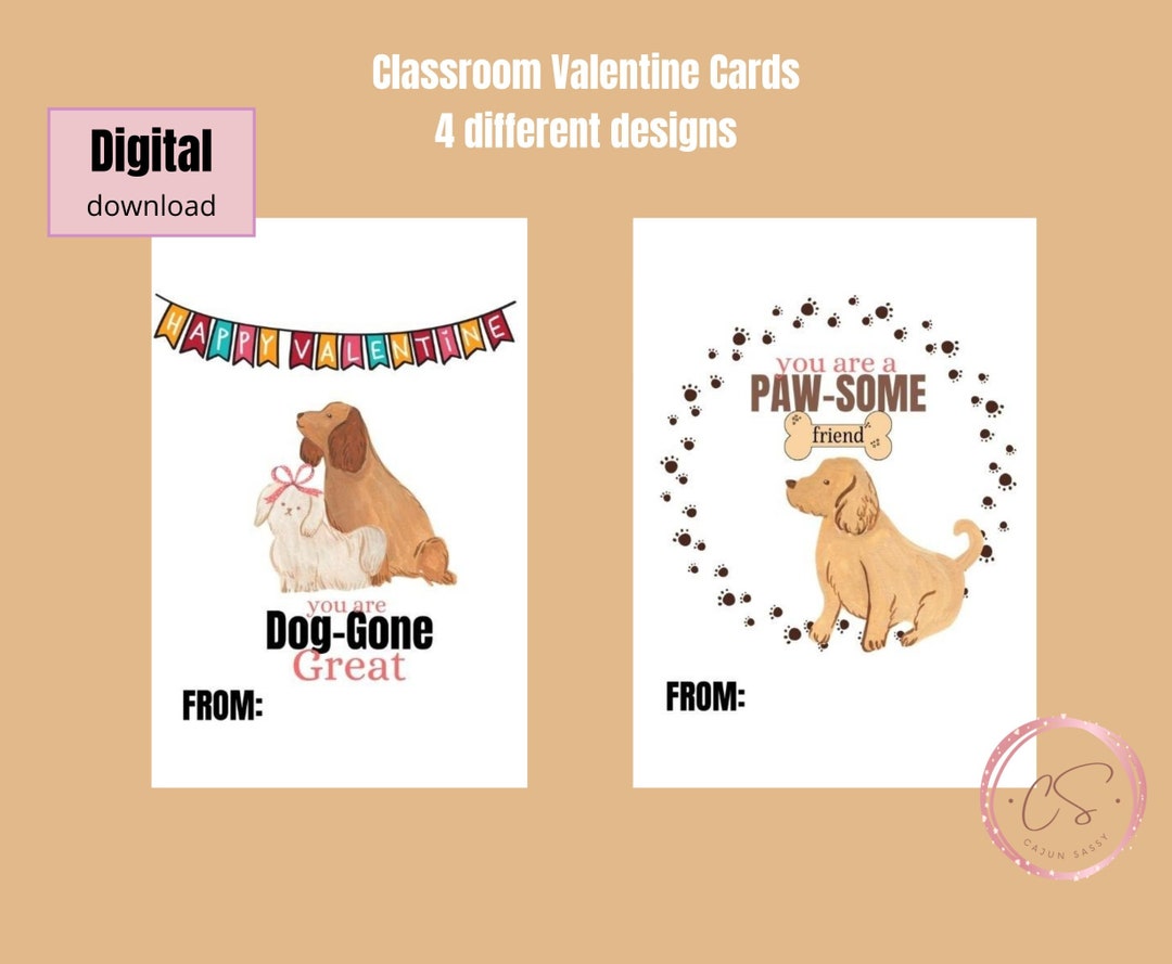 Printable Dog Valentine for School Class Dog Puppy Valentine Download ...