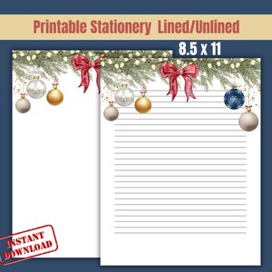 Juego de papelería imprimible con temática navideña festiva / Papel para escribir cartas y diario con temática navideña / Descarga instantánea / 8,5 x 11