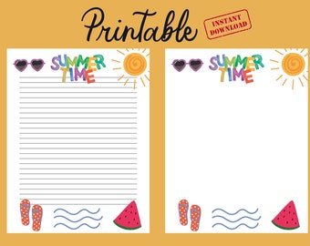 Zomertijd briefpapier, dagboekpapier, direct downloaden, pdf - jpg - png, gelinieerd en ongevoerd