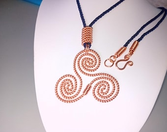 Triskelion Copper Coil Necklace: Spiral of Life Pendant