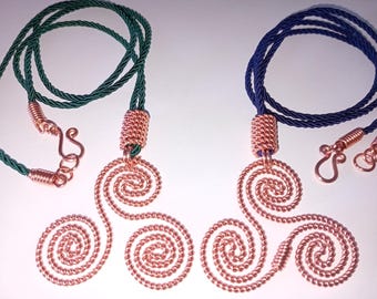 Triskelion Copper Coil Necklace: Spiral of Life Pendant