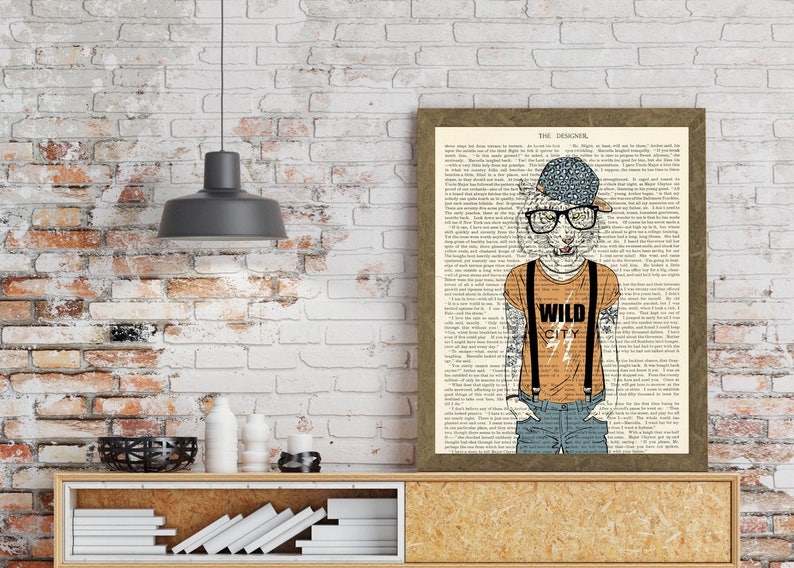 Animal Print Digital Download Steampunk Hipster Tiger Art Print Tiger Artwork Tiger Poster Book Art Tiger Print Tiger Wall Art