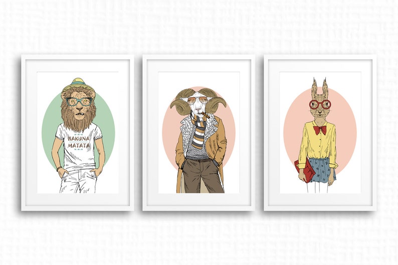 Male Goat Animal Print Animals in Clothes Goat Digital Print Fashion Animal Living Room Decor Digital Download Modern Kids Art