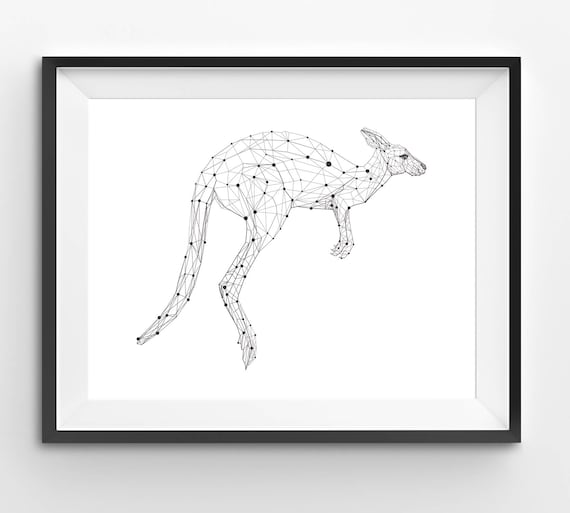 Geometric Kangaroo Print Kangaroo Wall Art Geometric Animal Etsy