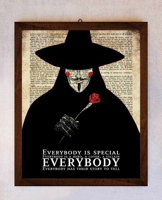 V For Vendetta Poster V For Vendetta Wall Art Dictionary Etsy