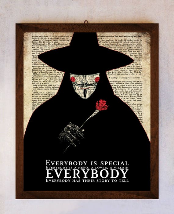 V Cartel De Vendetta V For Vendetta Pared Arte Diccionario Etsy