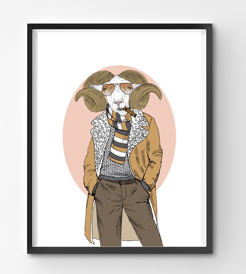 Male Goat Animal Print Animals in Clothes Goat Digital Print Fashion Animal Living Room Decor Digital Download Modern Kids Art