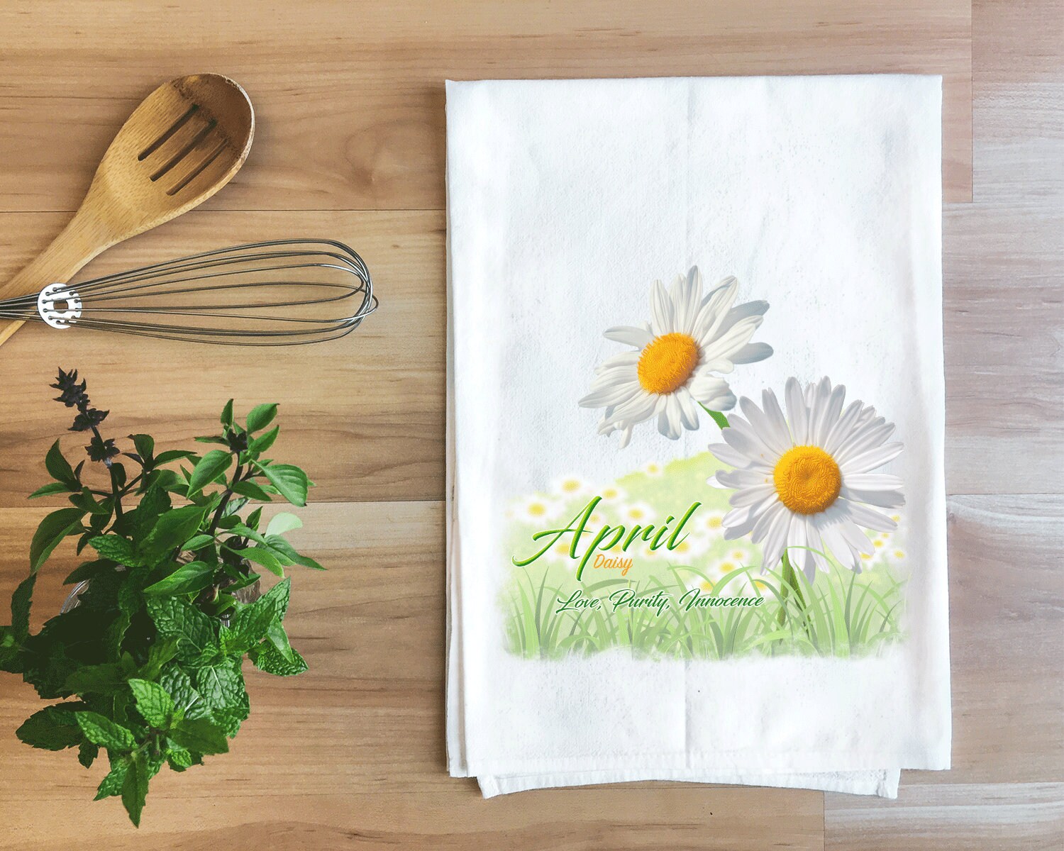 April Kitchen Towel Flour Sack Towel Flower Of The Month Etsy
