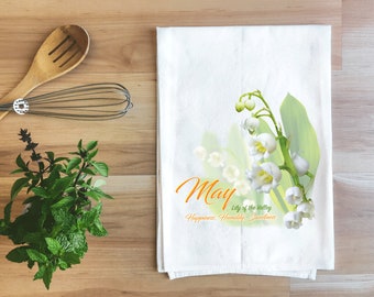 Mai Serviette de cuisine | Serviette de sac à fleurs | Fleur du mois | | de fleurs de naissance Muguet