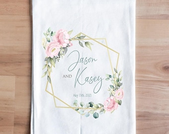 Custom Wedding Gift Tea Towel | Add Personalized Names | Vintage Flour Sack Towel | Kitchen Towel | Anniversary Gift