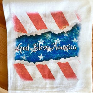 Fourth of July Kitchen Towel Flour Sack: Red White Blue Patriotic Design (100% Cotton, Absorbent, Durable, Machine Washable)