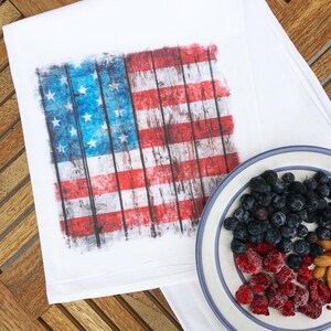 Red White Blue Kitchen Towel: Patriotic Flour Sack Style, Soft Breathable Cotton (30x30 Inches, Pre-Shrunk, USA Made) image 1