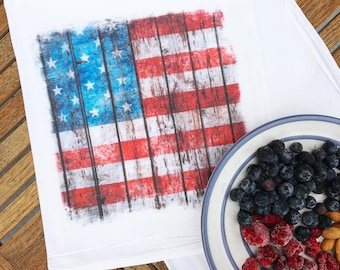 Red White Blue Kitchen Towel: Patriotic Flour Sack Style, Soft Breathable Cotton (30x30 Inches, Pre-Shrunk, USA Made)