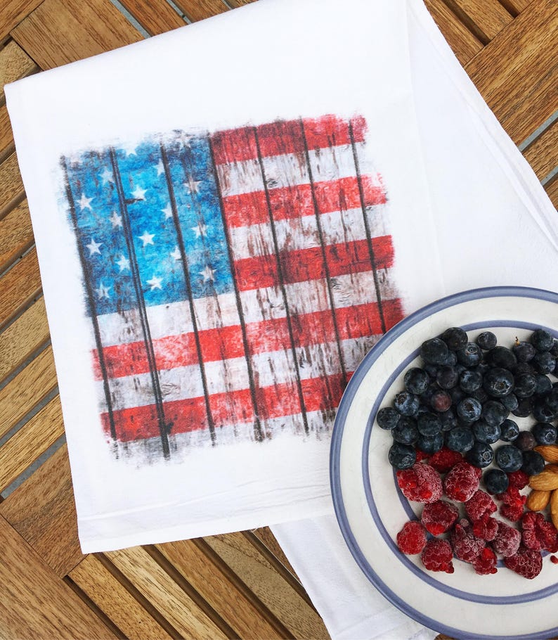 Red White Blue Kitchen Towel: Patriotic Flour Sack Style, Soft Breathable Cotton (30x30 Inches, Pre-Shrunk, USA Made) image 1