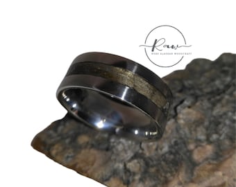 Eucalyptus and Stainless Steel bent wood ring