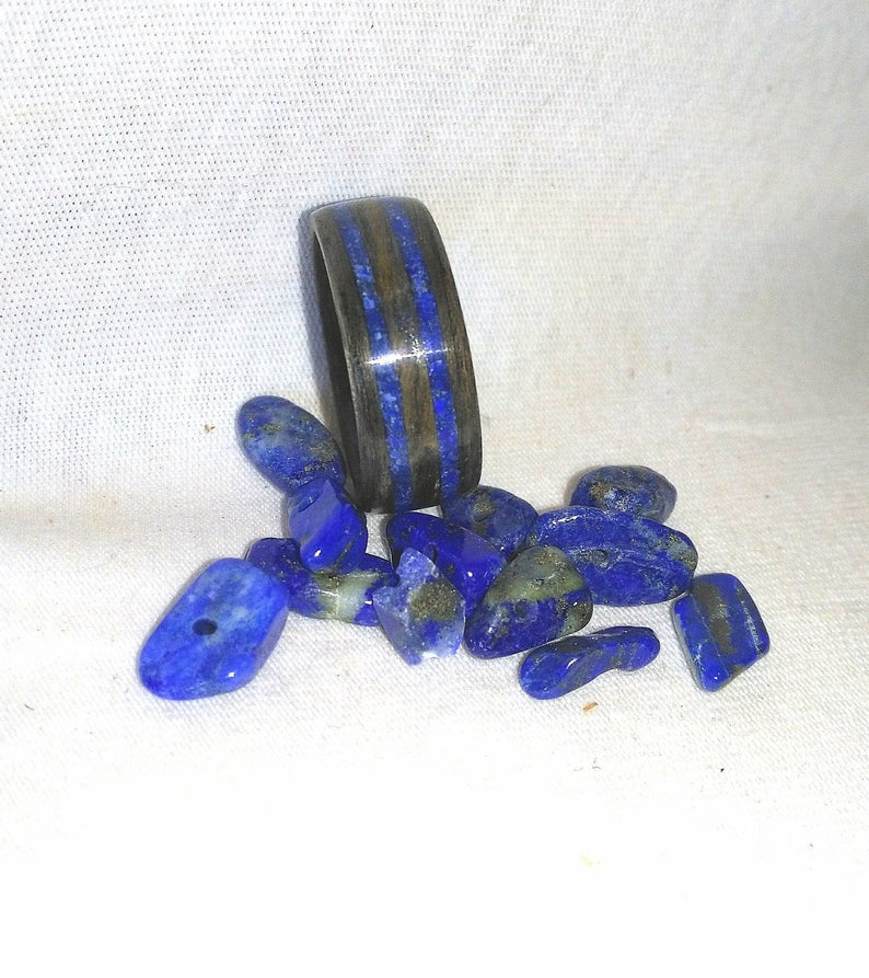 Gray Ebony and Lapis Lazuli bent wood ring image 2