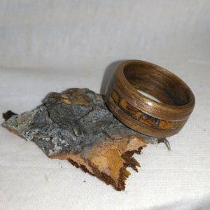Spruce Bark and Black Walnut bent wood ring