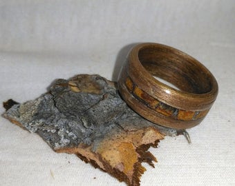 Spruce Bark and Black Walnut bent wood ring