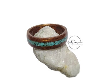 Turquoise and Sapele bent wood ring