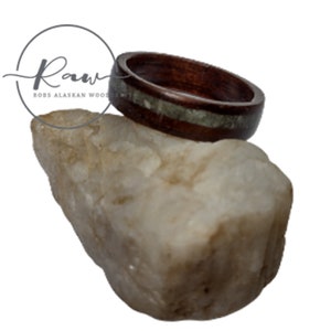 Hickory and Offset Natural Jade bent wood ring